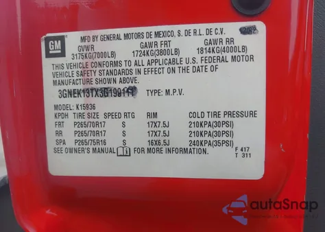 2003 Chevrolet Avalanche 1500 z USA, uszkodzony, nr VIN 3GNEK13TX3G199111